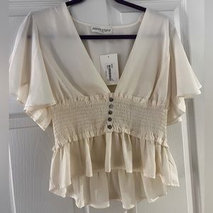 NWT - cream, short sleeve blouse with buttons